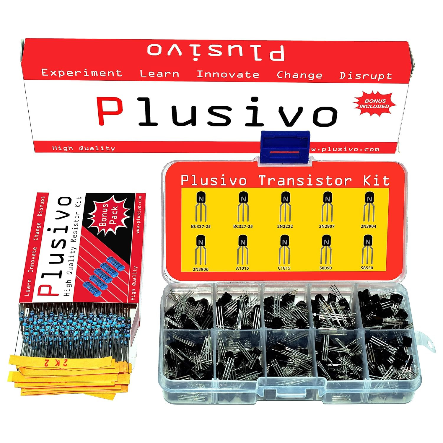 210Pc Transistor Assortment Kit PNP NPN BJT With 250Pc 1/4W Resistors Set