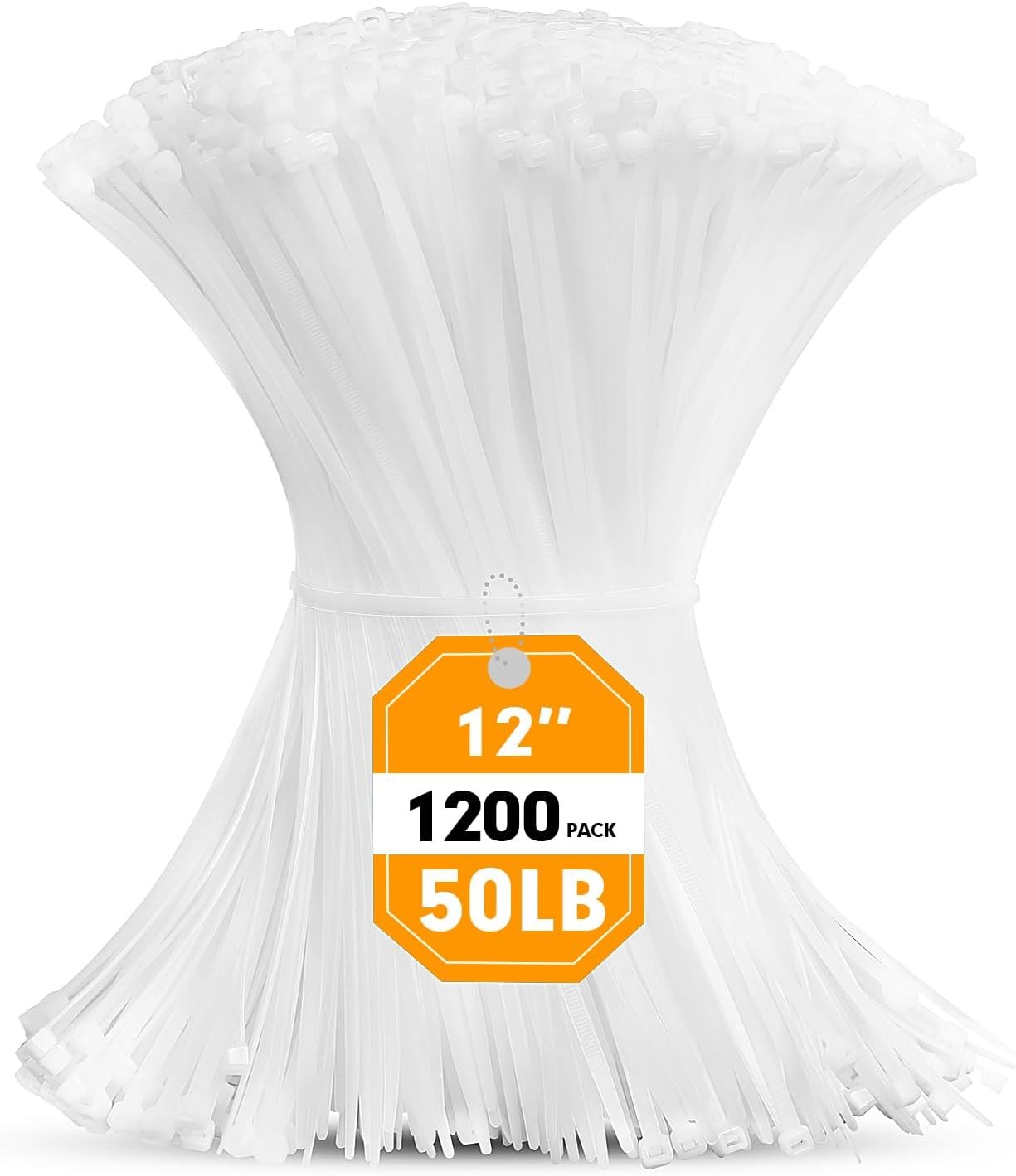 Zip Ties, RAZCC 1200pcs Cable Ties 12 12-50lb tensile strength, White
