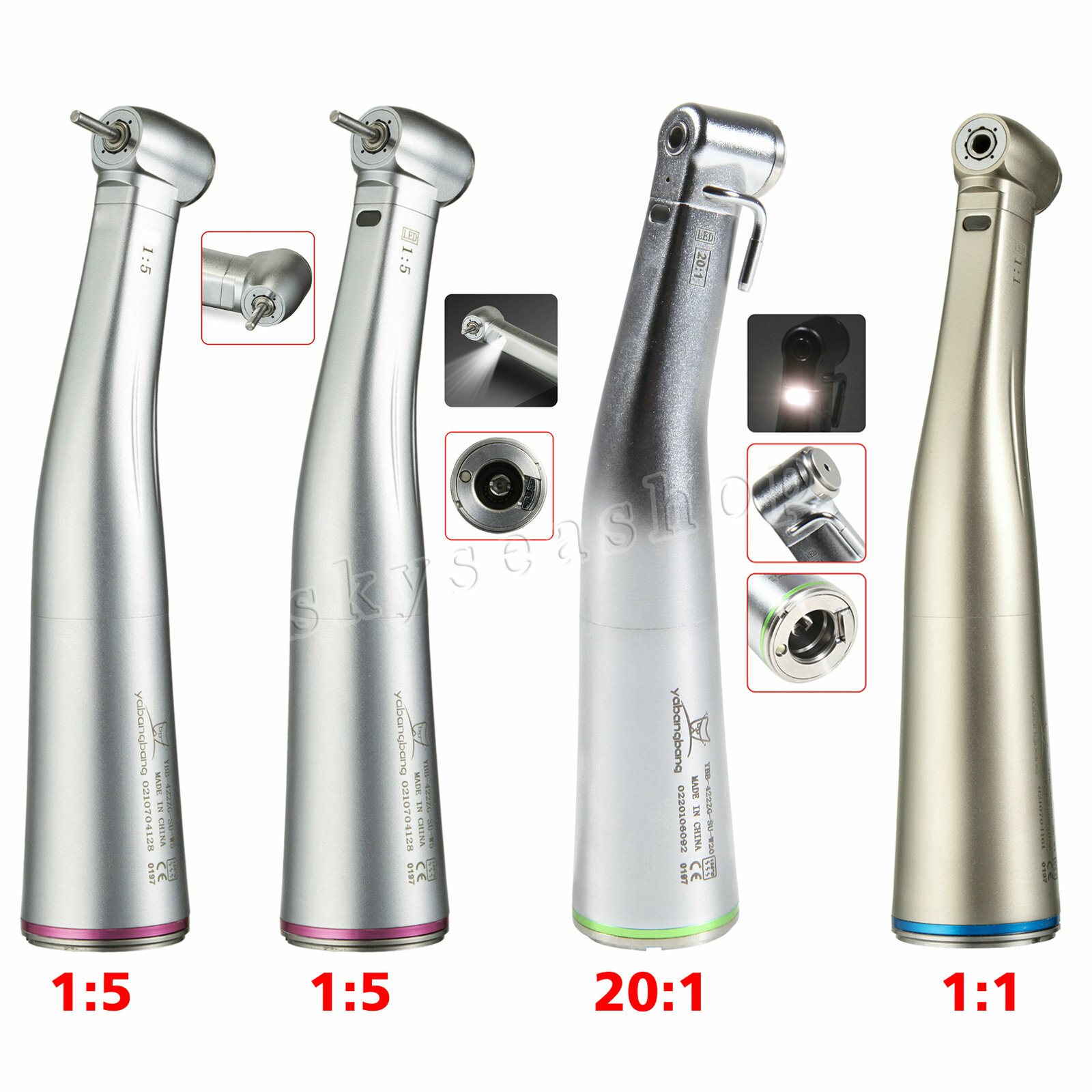Dental 1:5/ 1:4.2/ 20:1/ 1:1 LED Fiber Optic Contra Angle fit NSK Electric Motor