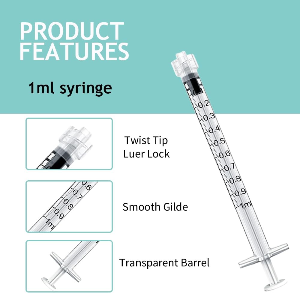 20 Pack 1mL Luer Lock Syringes without Needle, 1 ml cc Disposable Syringe
