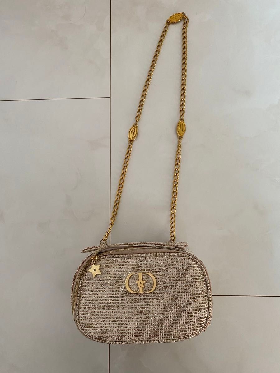 Christian Dior Holiday Glitter Gold Pouch Luxury Cosmetic Bag No Box