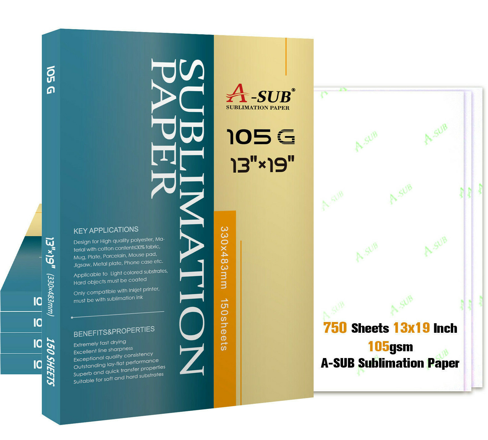 750 Sheets A-SUB Sublimation Paper 13×19 105g for Inkjet Heat Transfer Bulk Deal
