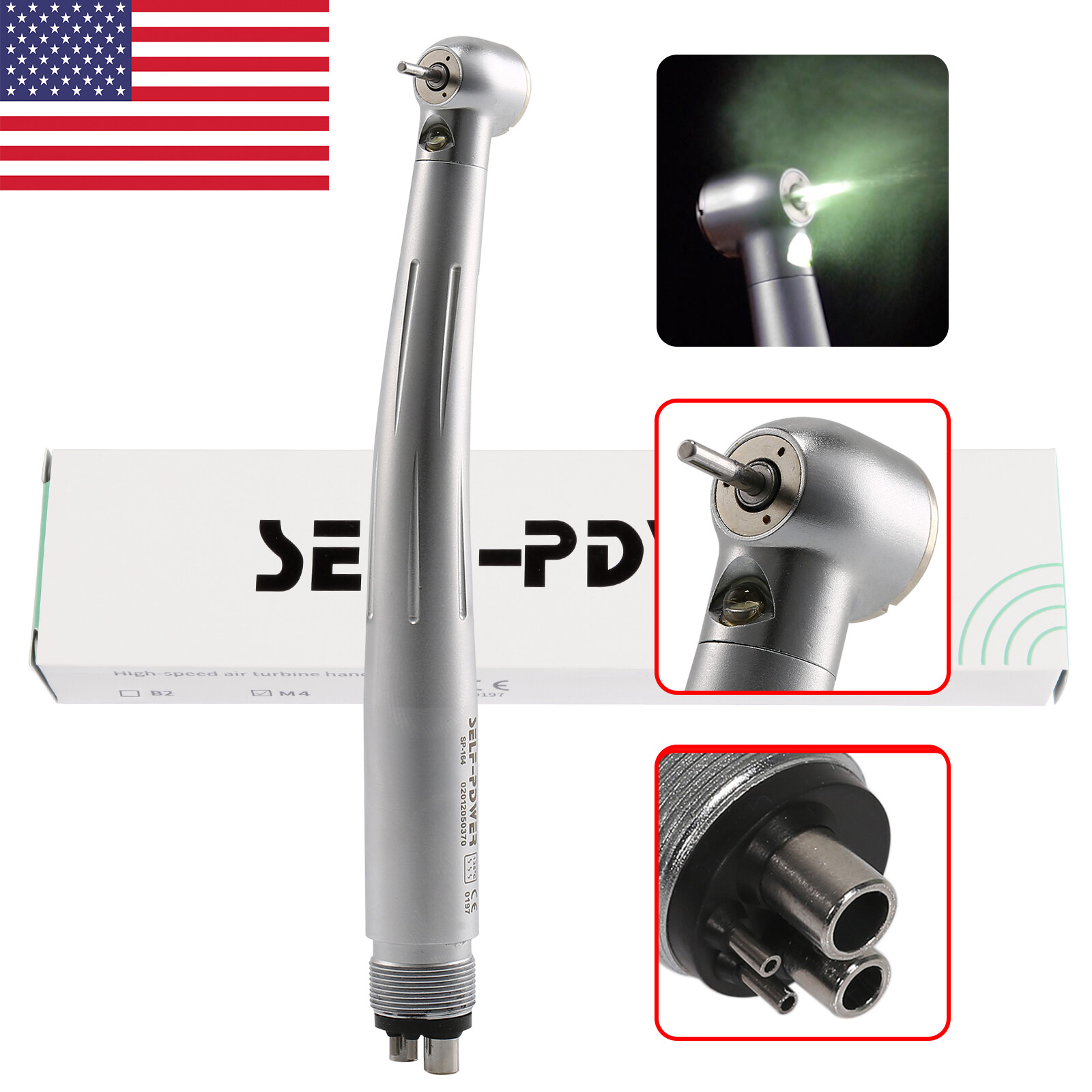 SELF-POWER Dental LED E-generator Fiber High Speed Handpiece Air Turbine 4/2Hole
