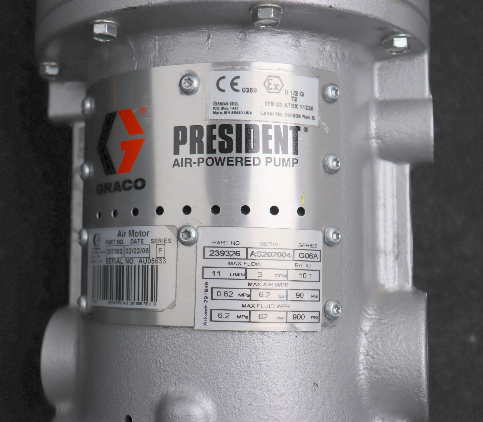 GRACO Aif-Powered Pump PRESIDENT Part.No. 239326 Ratio 10:1 11l/min