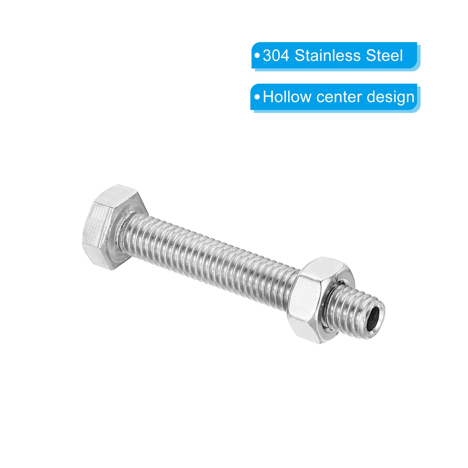 2set M8x50mm Hollow External Hexagon Screw Lamp Threading Through Hole Bolt