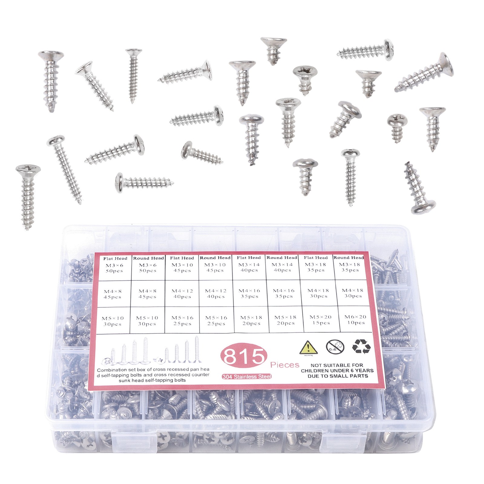 815 X M6 M5 M4 M3 WOOD SCREWS ASSORTMENT KIT METRIC STAINLESS STEEL ASSORTED SET