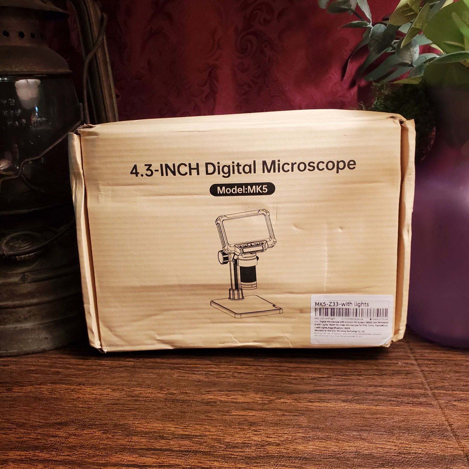 4.3 Inch Digital Microscope- 1600x Adj. Photo/Video. TF Slot. Gooseneck Lights