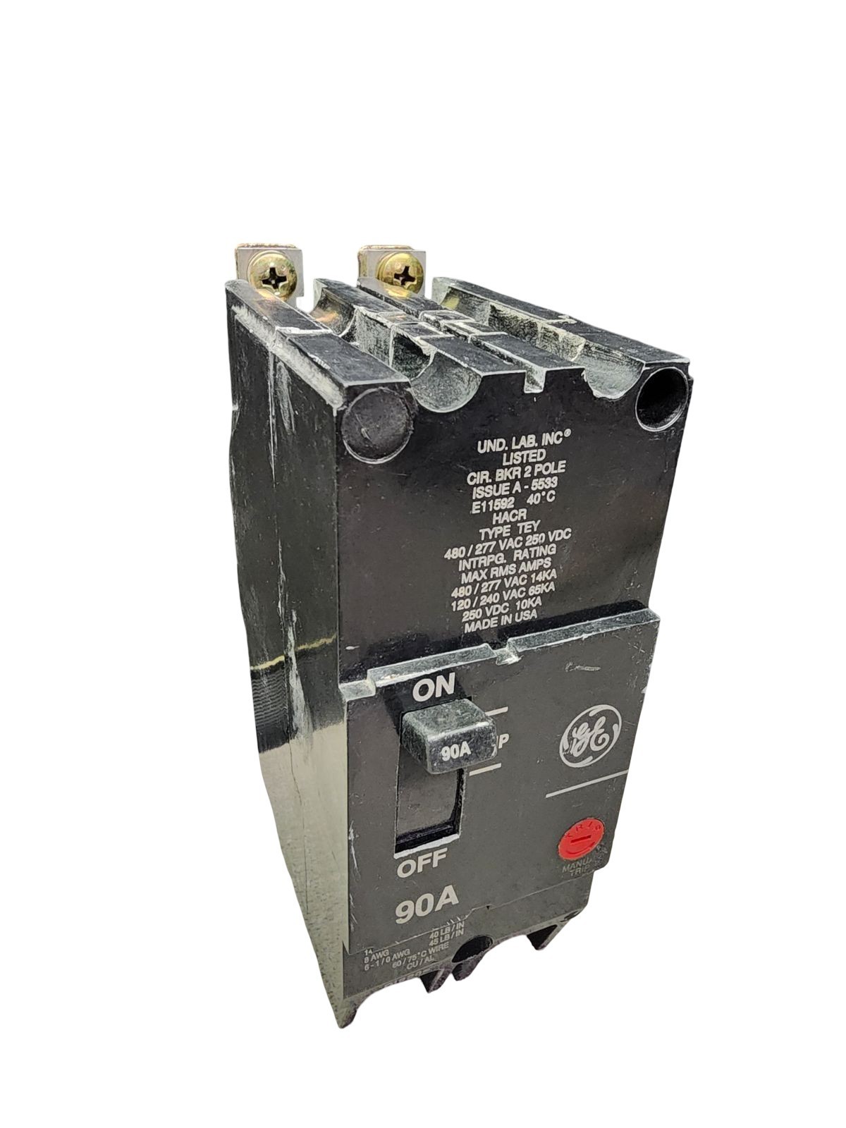 GE TEY290 Breaker 90A 2‑Pole 480/277V 14kA Type TEY Manual Trip