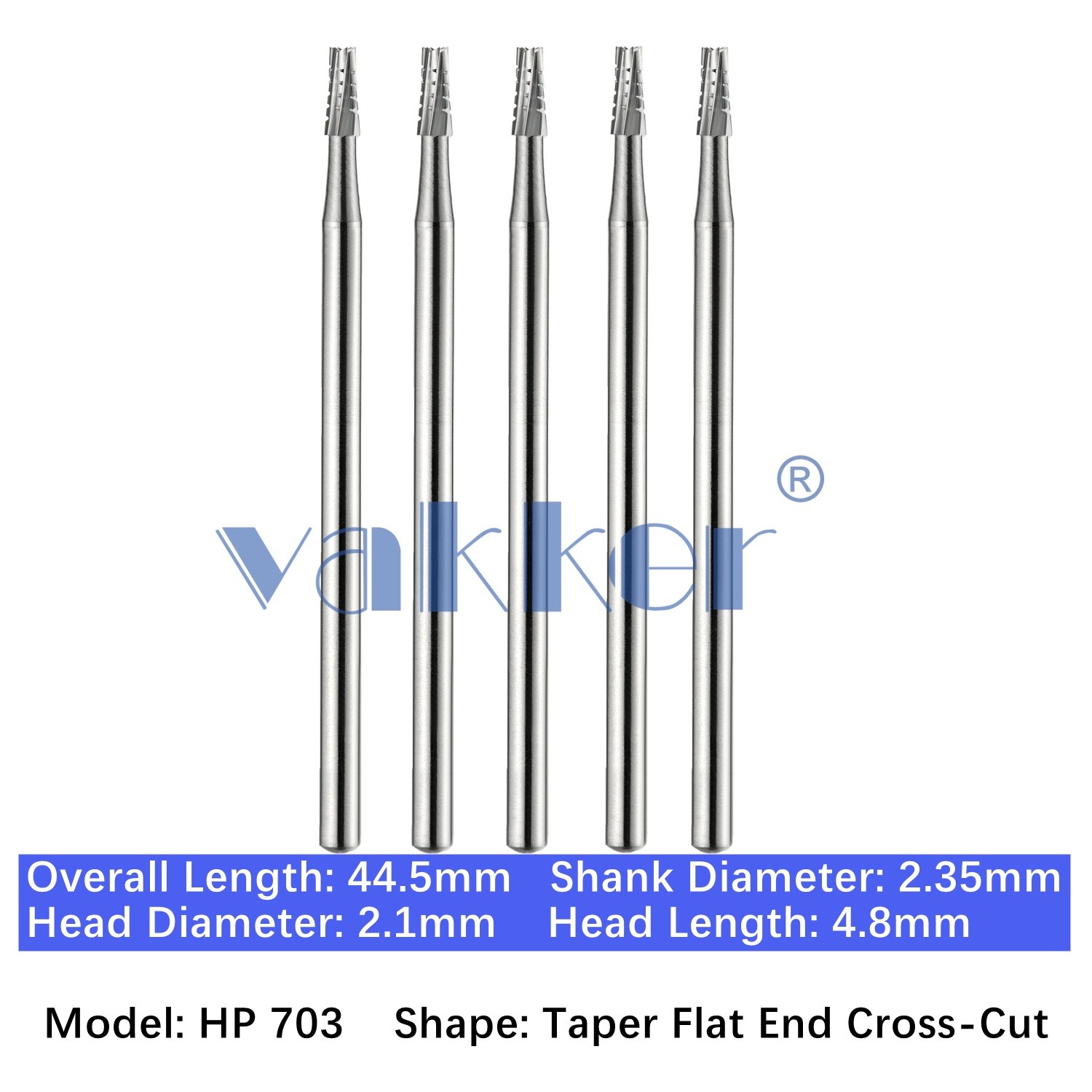 Vakker 5pc Dental HP 557 Carbide Burs Straight Flat End Cross-Cut 2.35mm Shank