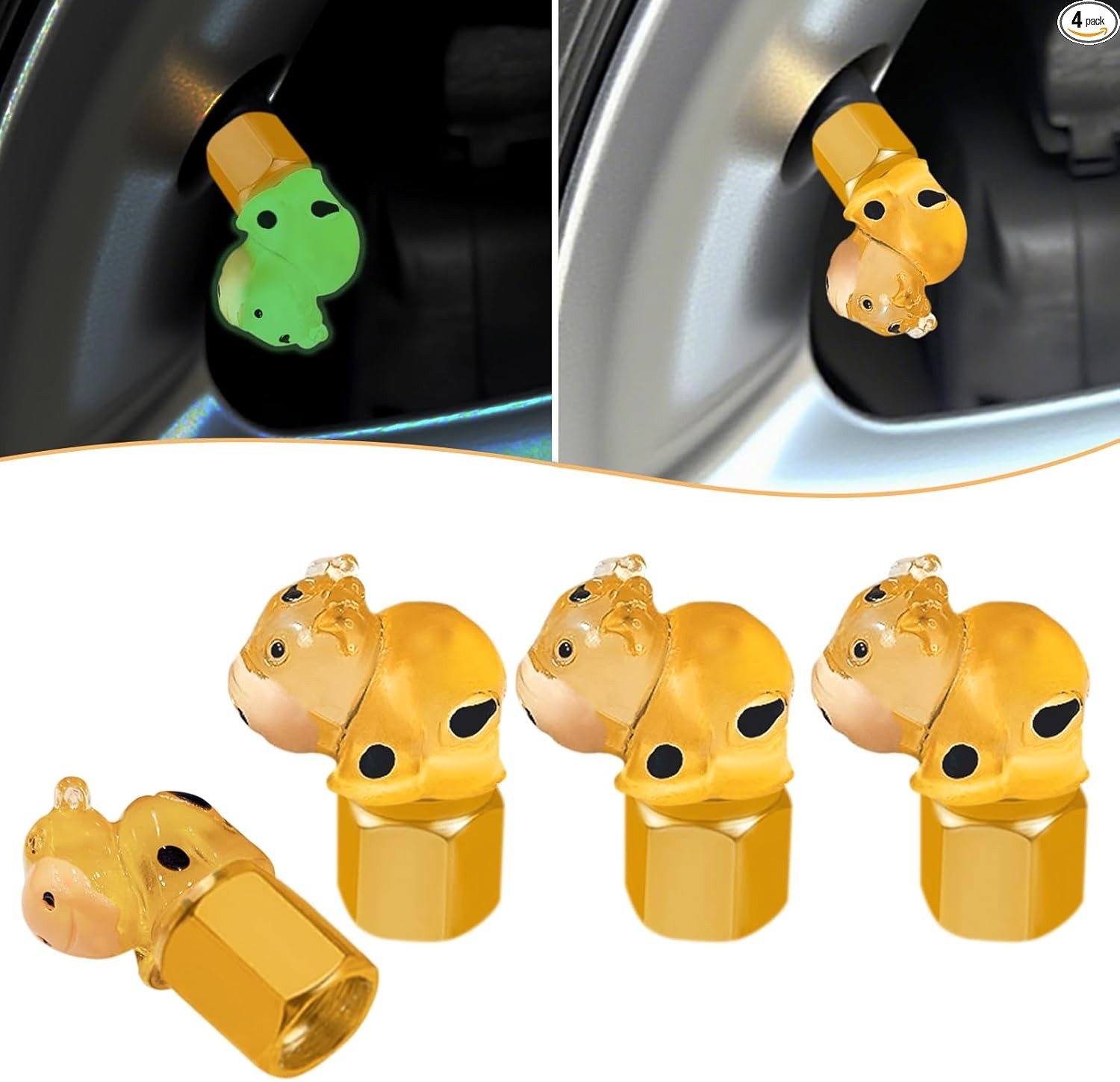 Glow in The Dark Tire Valve Caps, 4 PCS Yellow Car Accessories f Color: yellow