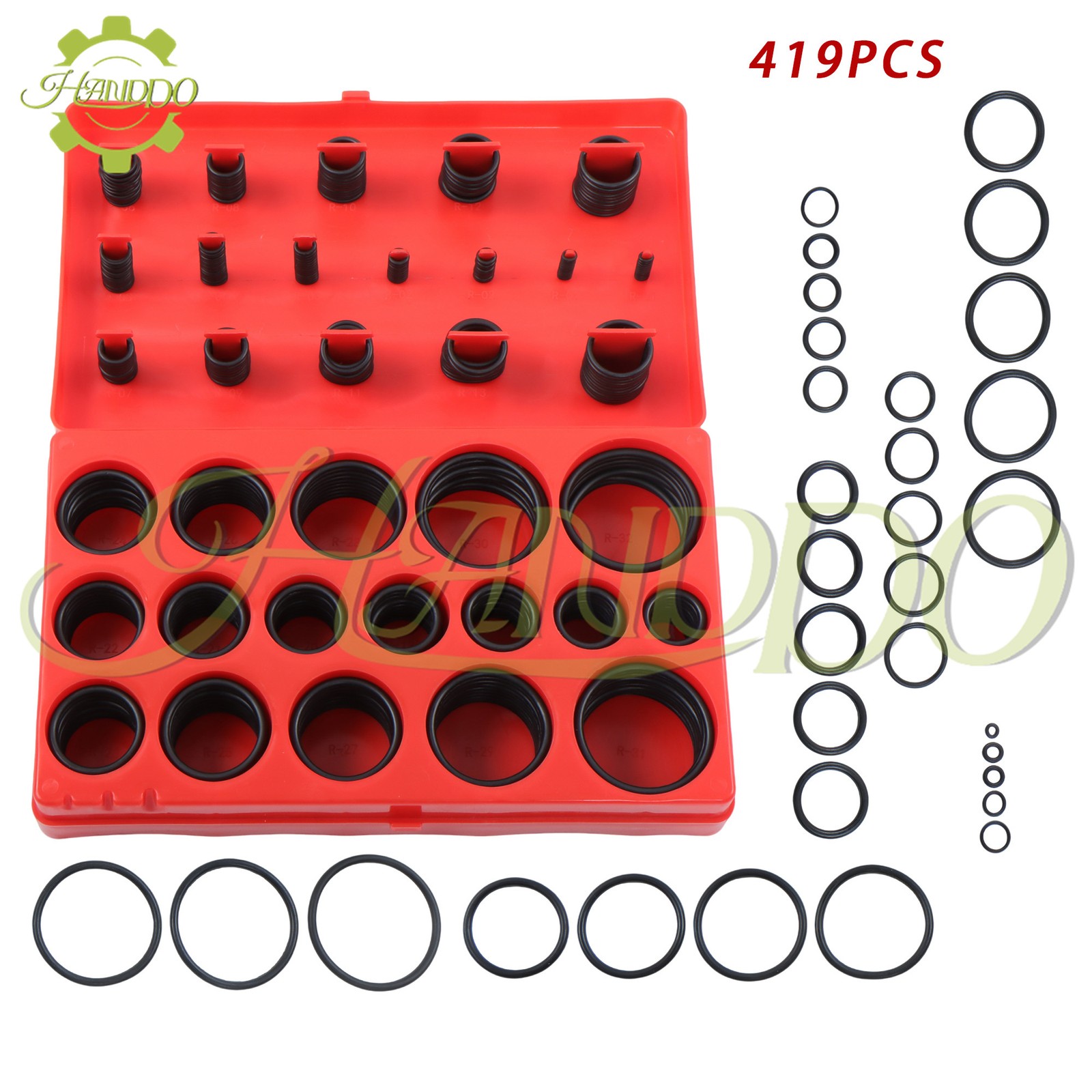 419pcs Universal O Ring Assortment Metric Oil Proof Kit 32 Size O-Ring Rubber