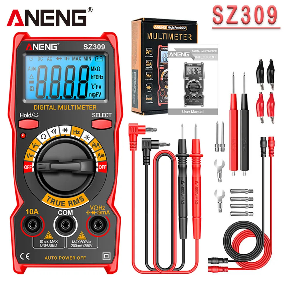 ANENG SZ309 Digital Multimeter 1999 Count AC/DC Voltage Current Resistance