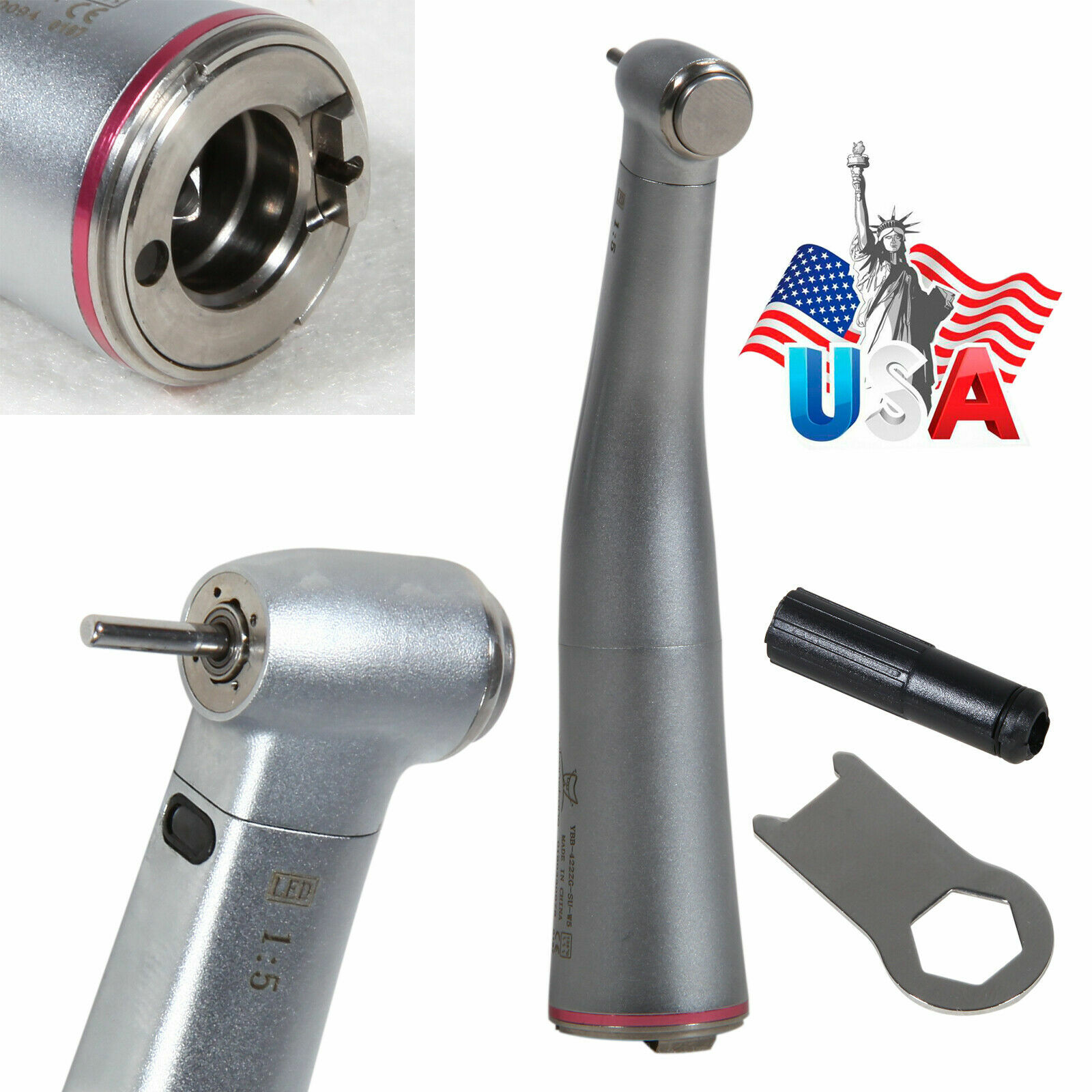 Dental LED 1:5 / 20:1 Implant Contra Angle Fiber Optic handpiece for KAV/NSK dt