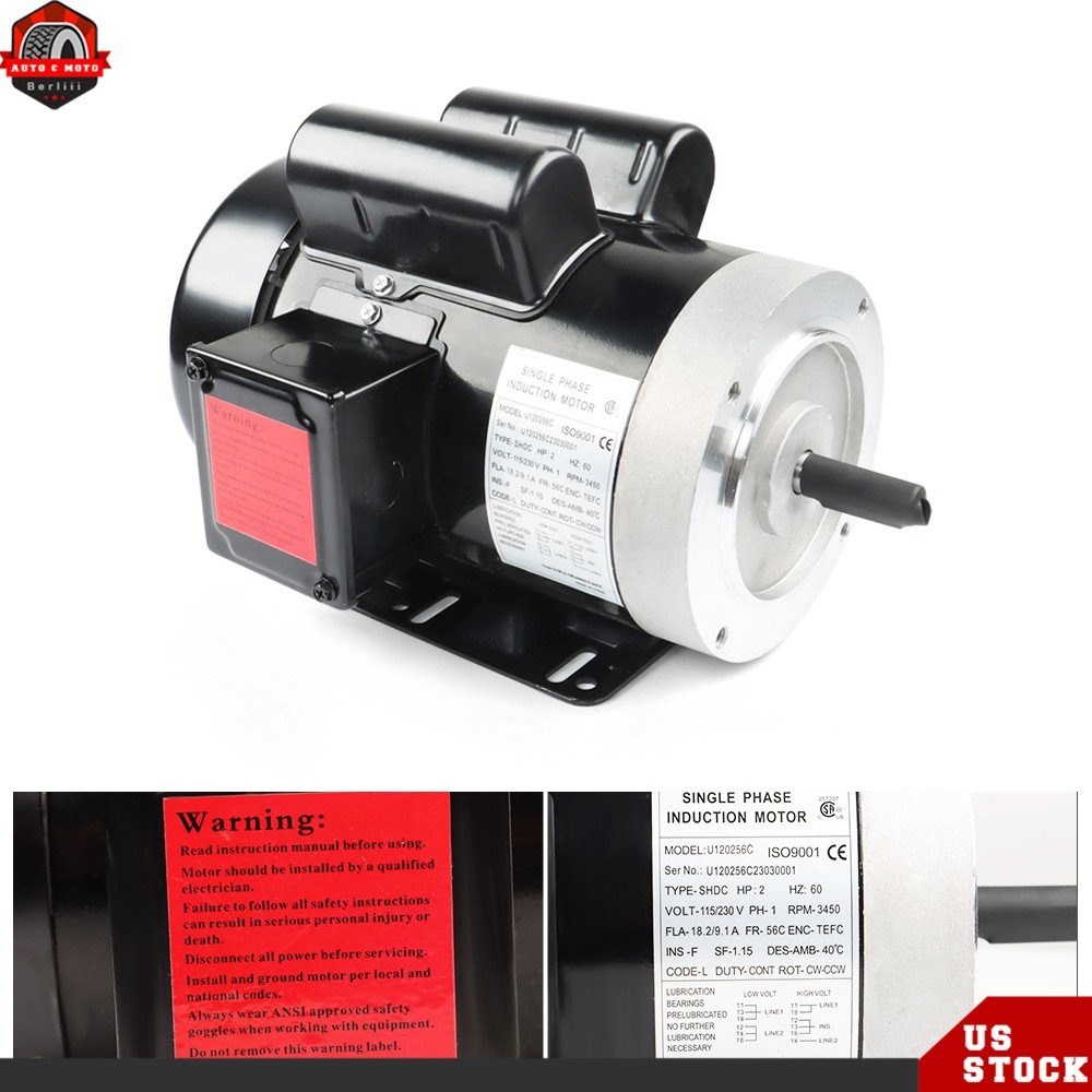 2 HP General Purpose Electric Motor ?C 3450 RPM, 115/230V, TEFC Enclosure