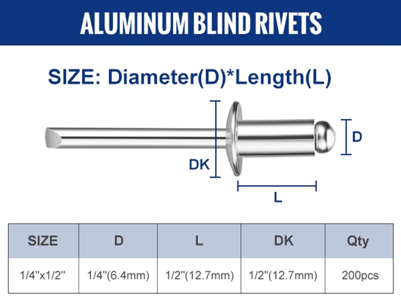 WORKPRO 200Pcs Aluminum Blind Rivets 1/4″ x 1/2″ Pop Rivets Assortment NEW