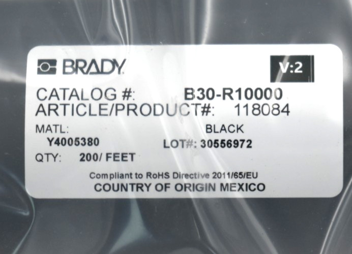 BRADY B30-R10000 LABEL PRINTER RIBBON BLACK(NOIR) 118084 110.0MMX61.0M