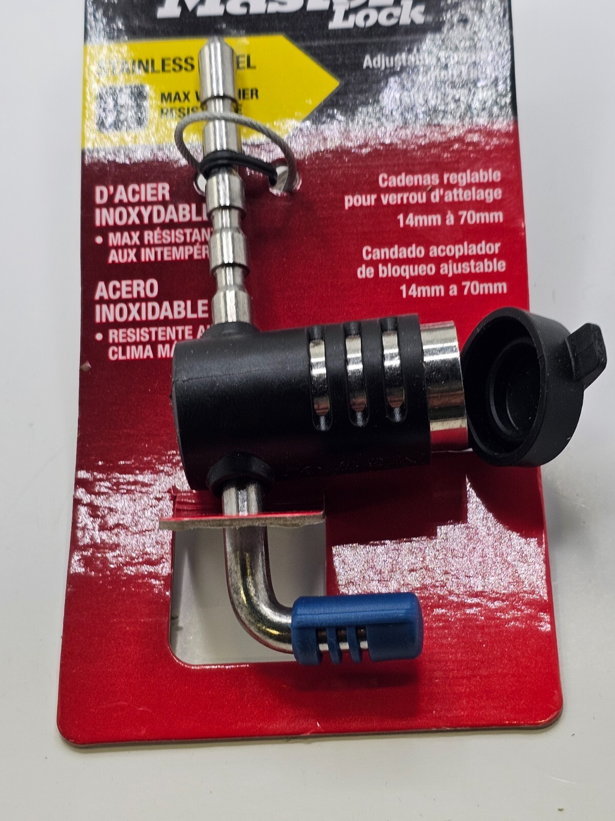 Master Lock 9/16in. to 2 3/4in. Long Adjustable Stainless Steel Trailer Coupler
