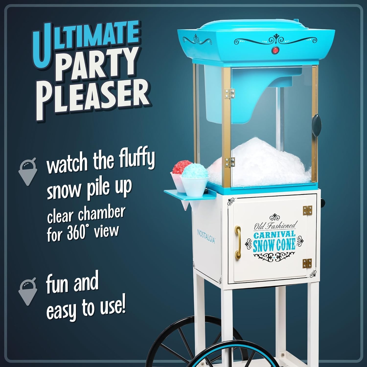 Nostalgia 48-In Tall Snow Cone Cart – Multicolor (SCC399)