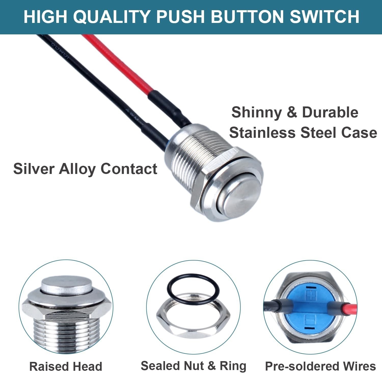 5 Pcs 12mm 12v Momentary Push Button Switch Waterproof Push Button Switch Round