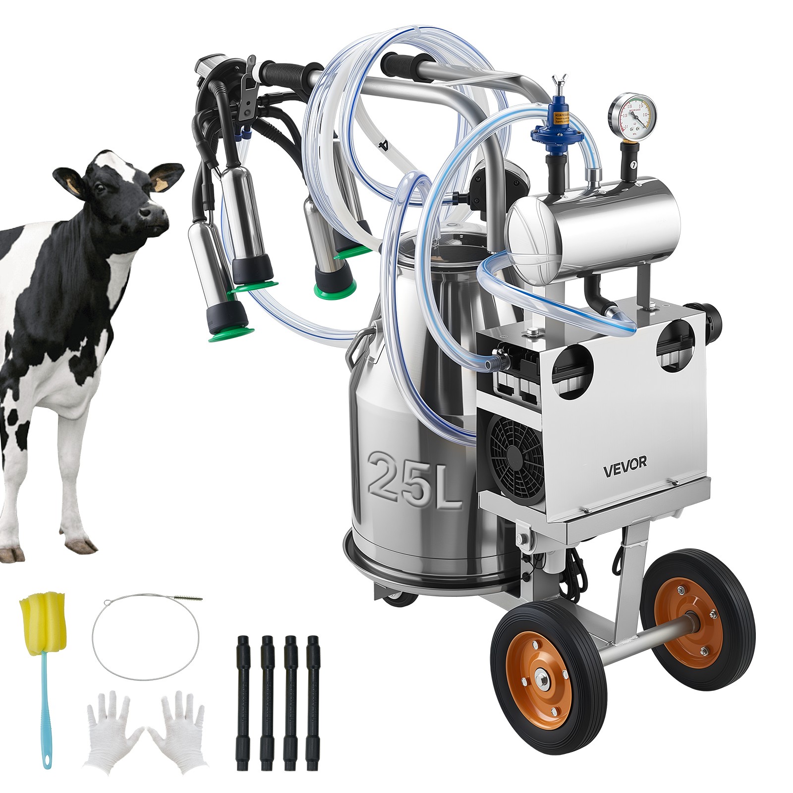 VEVOR Electric Cow Milking Machine Milker Machine 6.6 Gal / 25 L Bucket for Cows