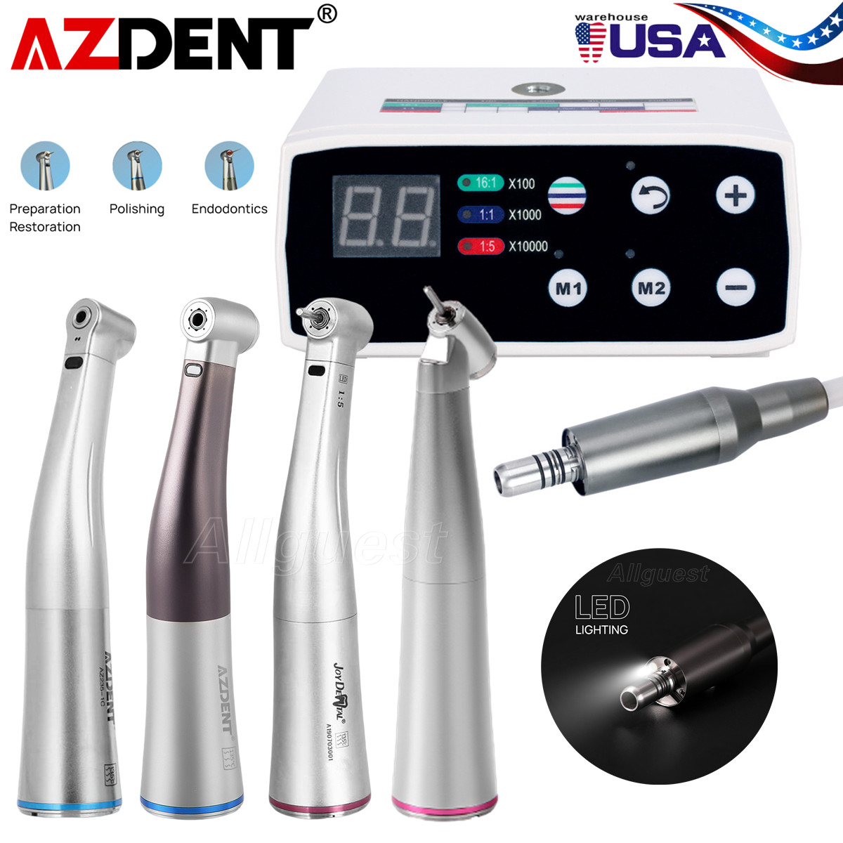 AZDENT LED motor electrico dental pieza de mano LED 1:5/1:1/1:4.2 contra angulo