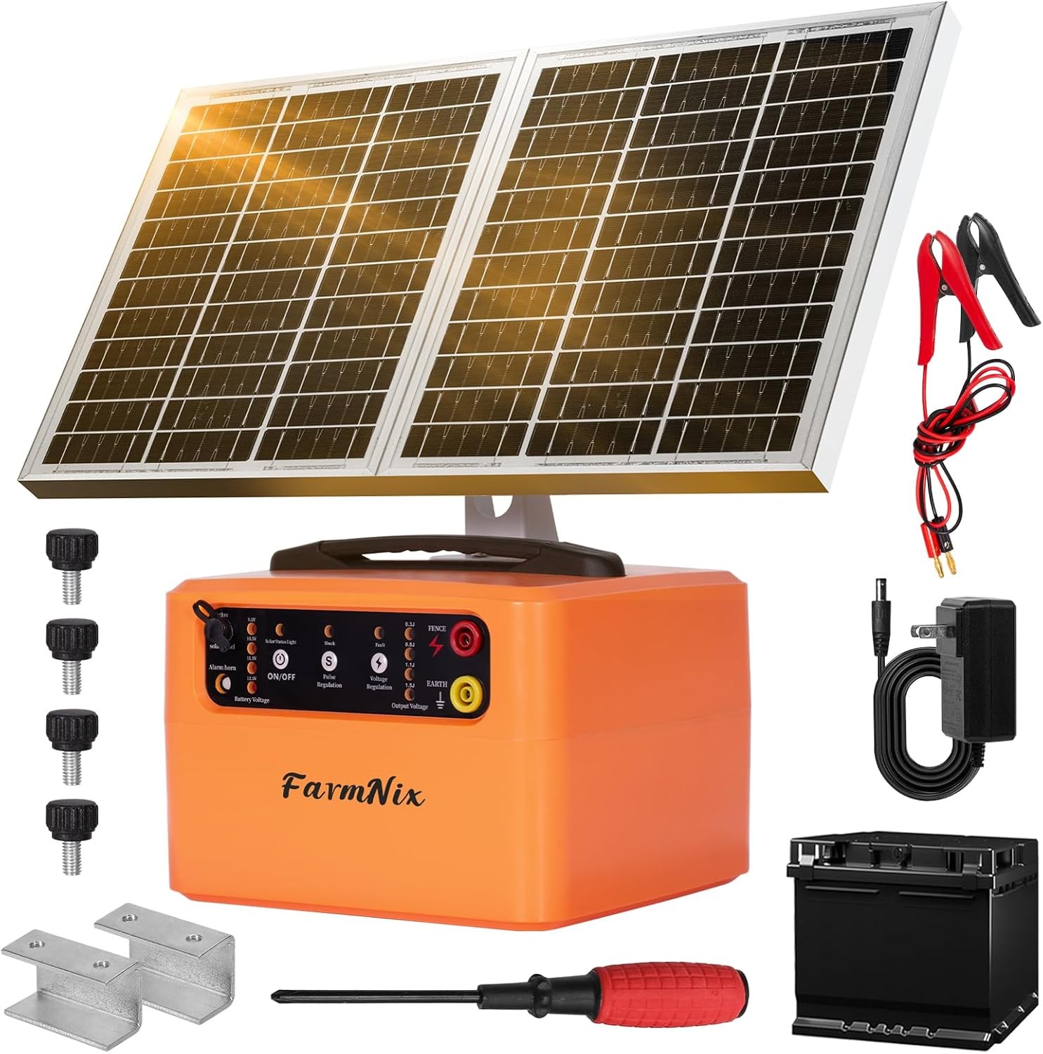 30 Miles Solar Electric Fence Charger with 15W Solar Panel,6-12KV Adjustable