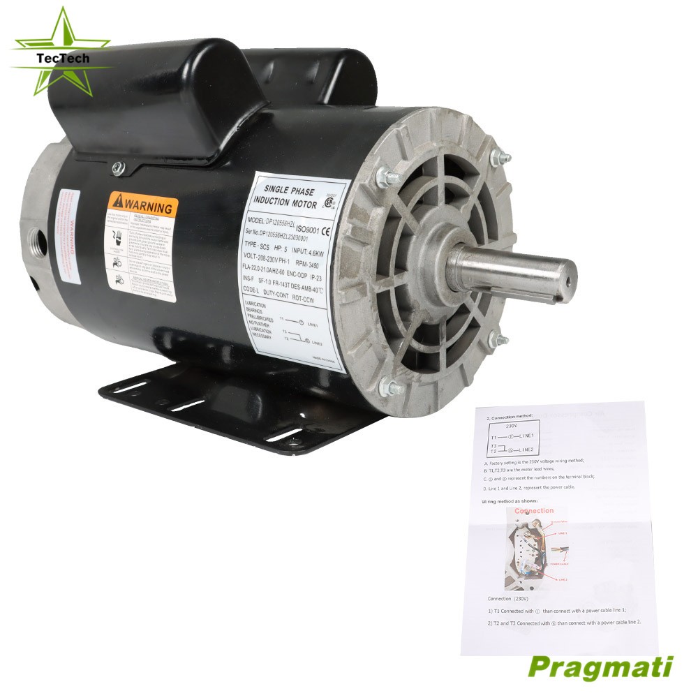 5HP Electric Motor 7/8″ Shaft Compressor Duty 230V 1Phase 3450RPM Frame-56HZ