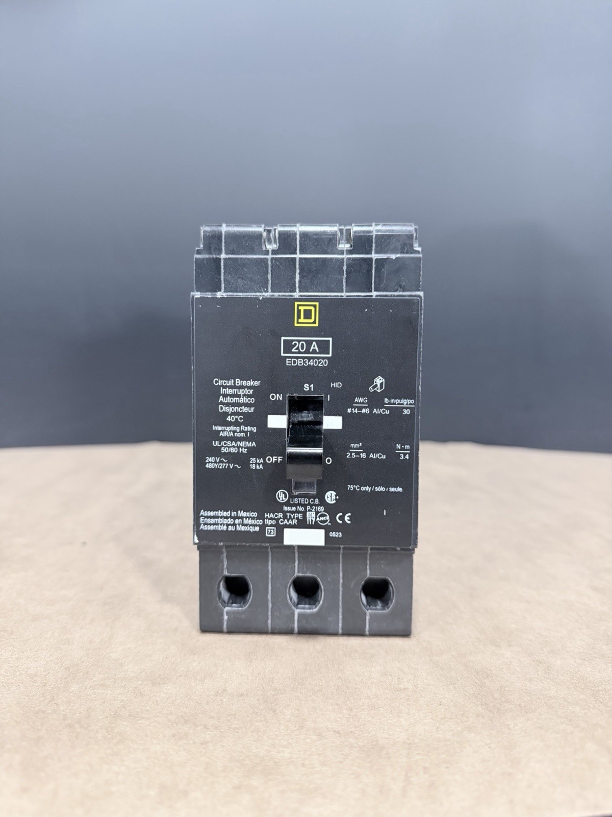 Square D EDB34020 3P Circuit Breaker 20A 480V