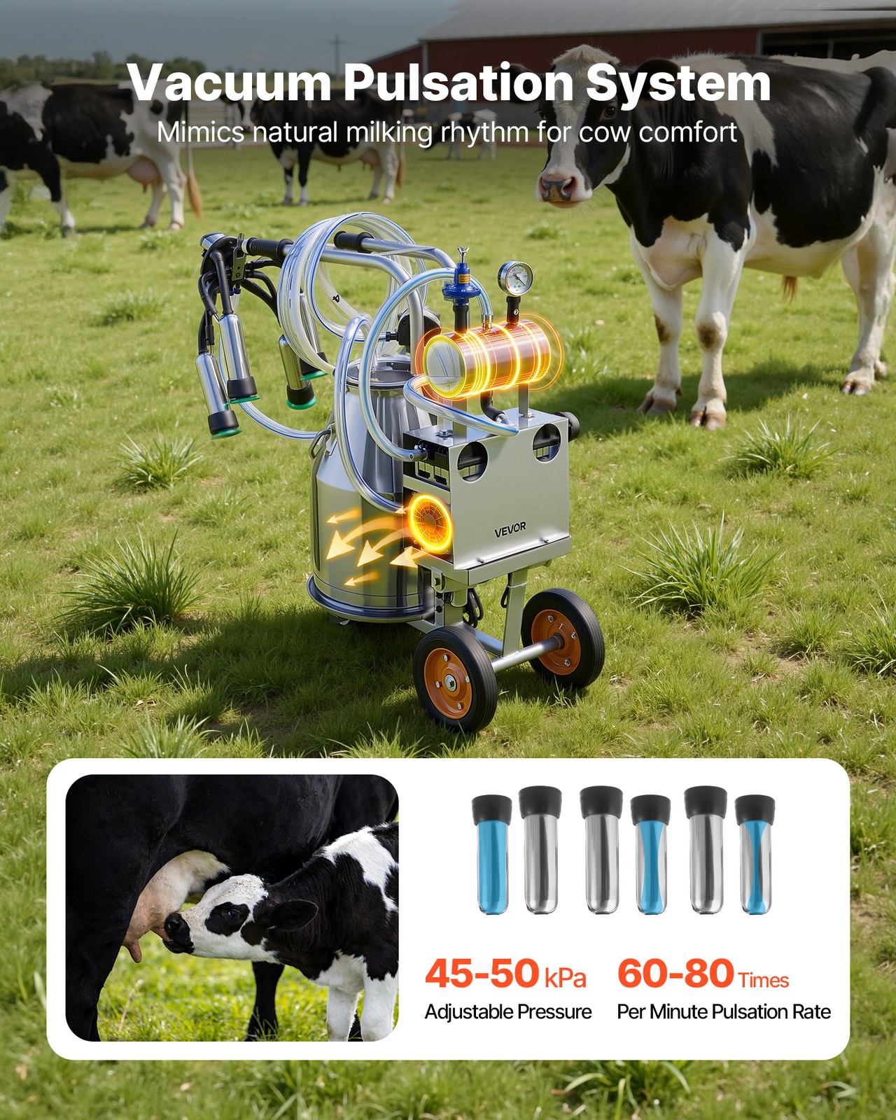 VEVOR Electric Cow Milking Machine Milker Machine 6.6 Gal / 25 L Bucket for Cows