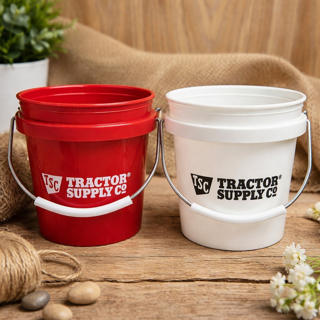Mini Buckets TSC Tractor Supply Co Red & White w/ Metal Handles Set of 2 .4Qts