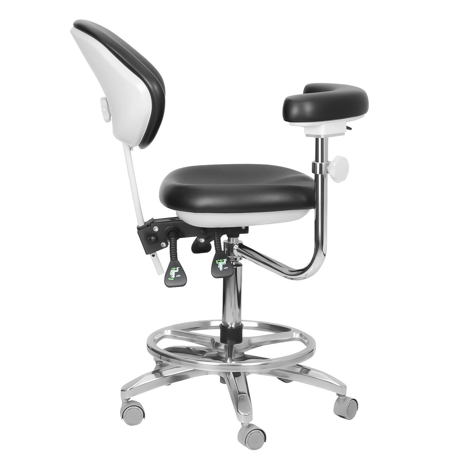Adjustable Dental Chair Doctor Assistant Chair 360° Armrest Footrest PU Black US