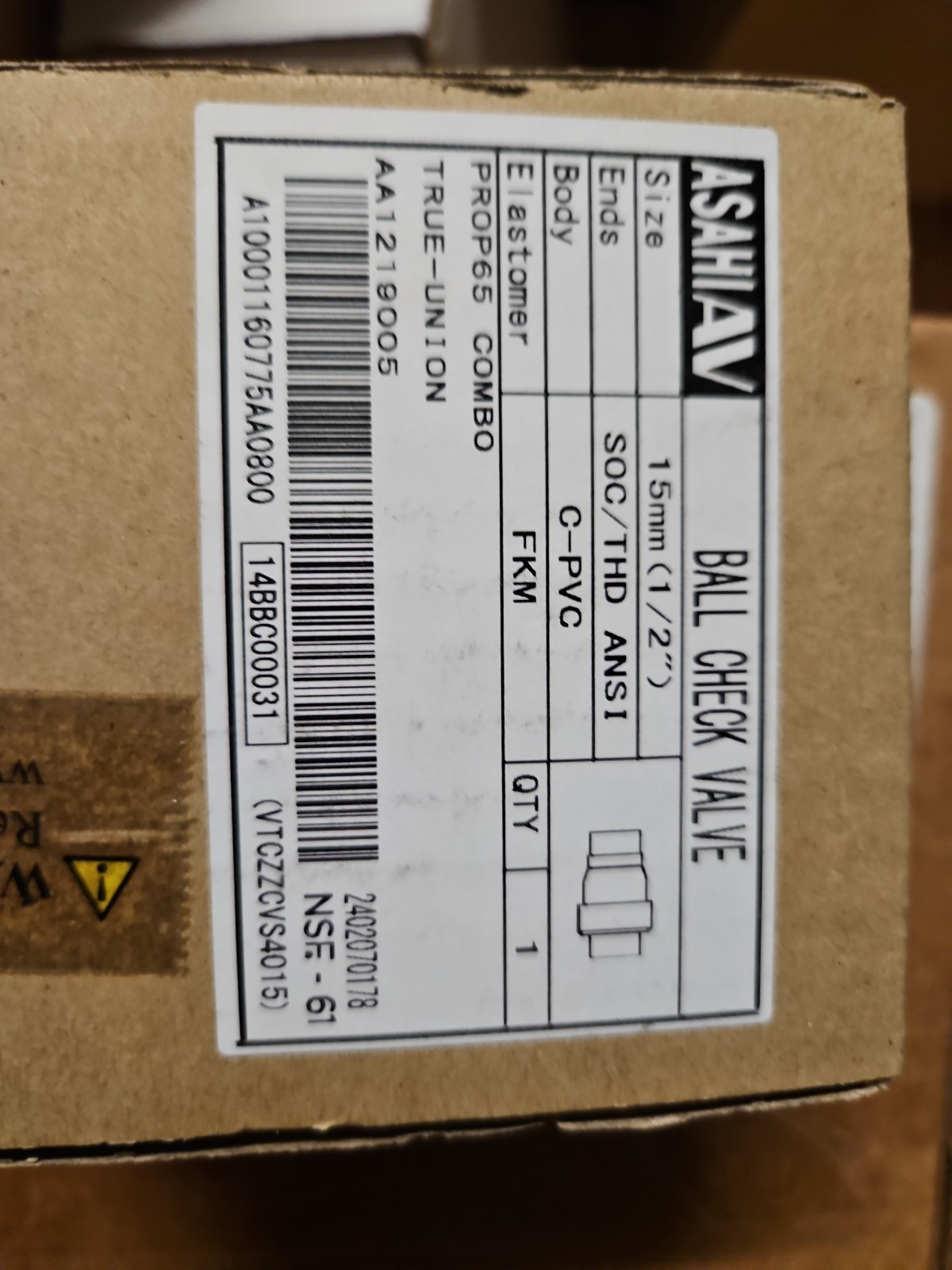 1/2” CPVC Asahi Ball Check Valve FKM Socket/threaded