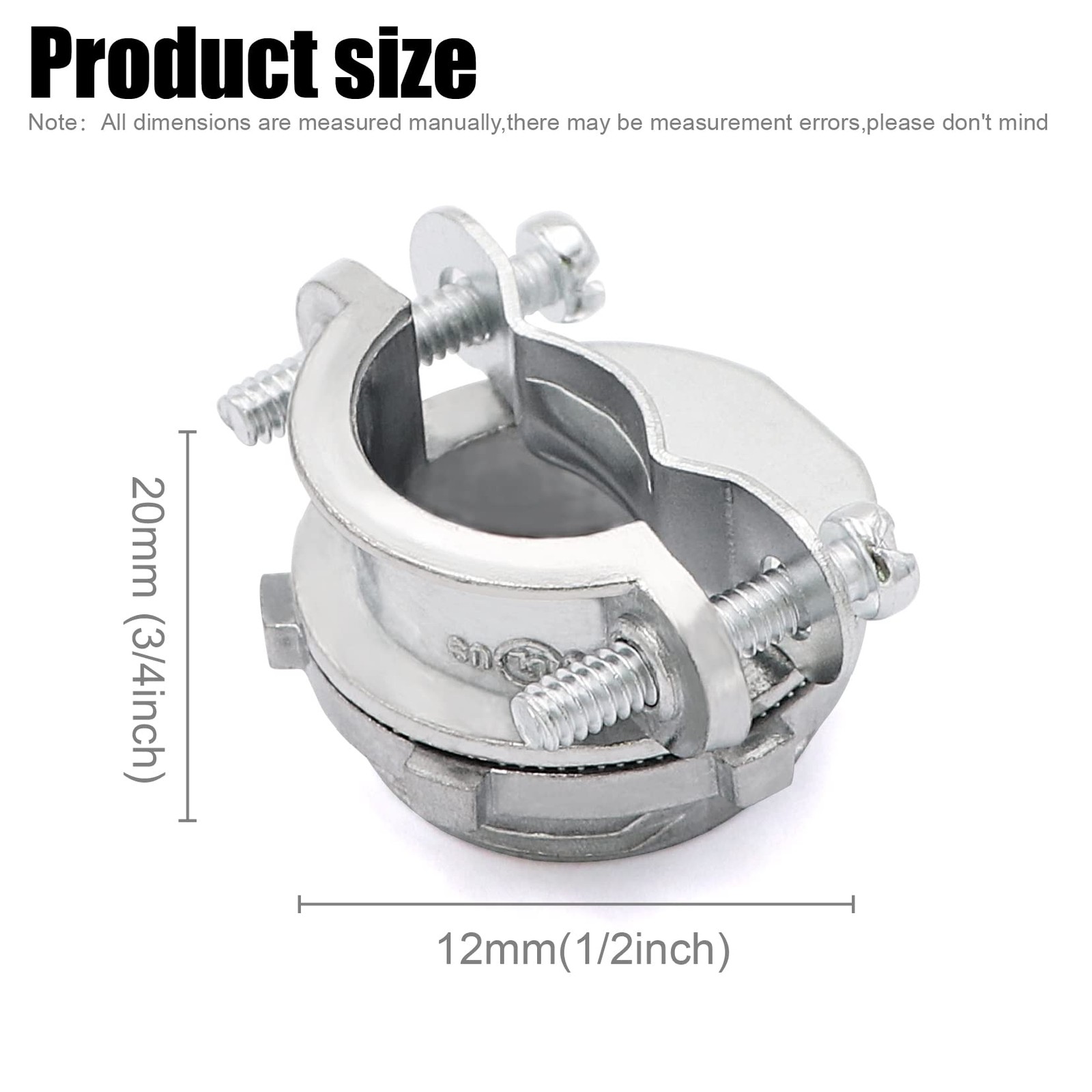 24 PCS 1/2 Inch Clamp Type Cable Connectors Metallic Conduit Silver Fitting