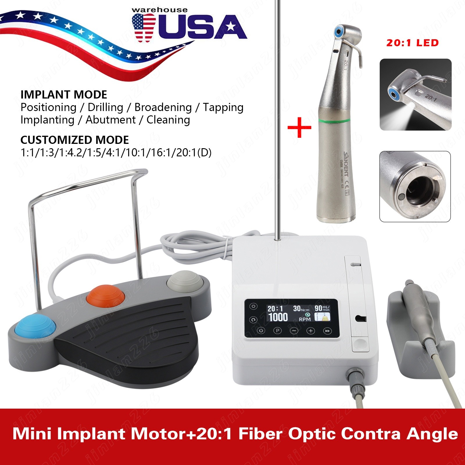 Mini Dental Implant System Motor Surgical Brushless +20:1 Contra Angle Handpiece