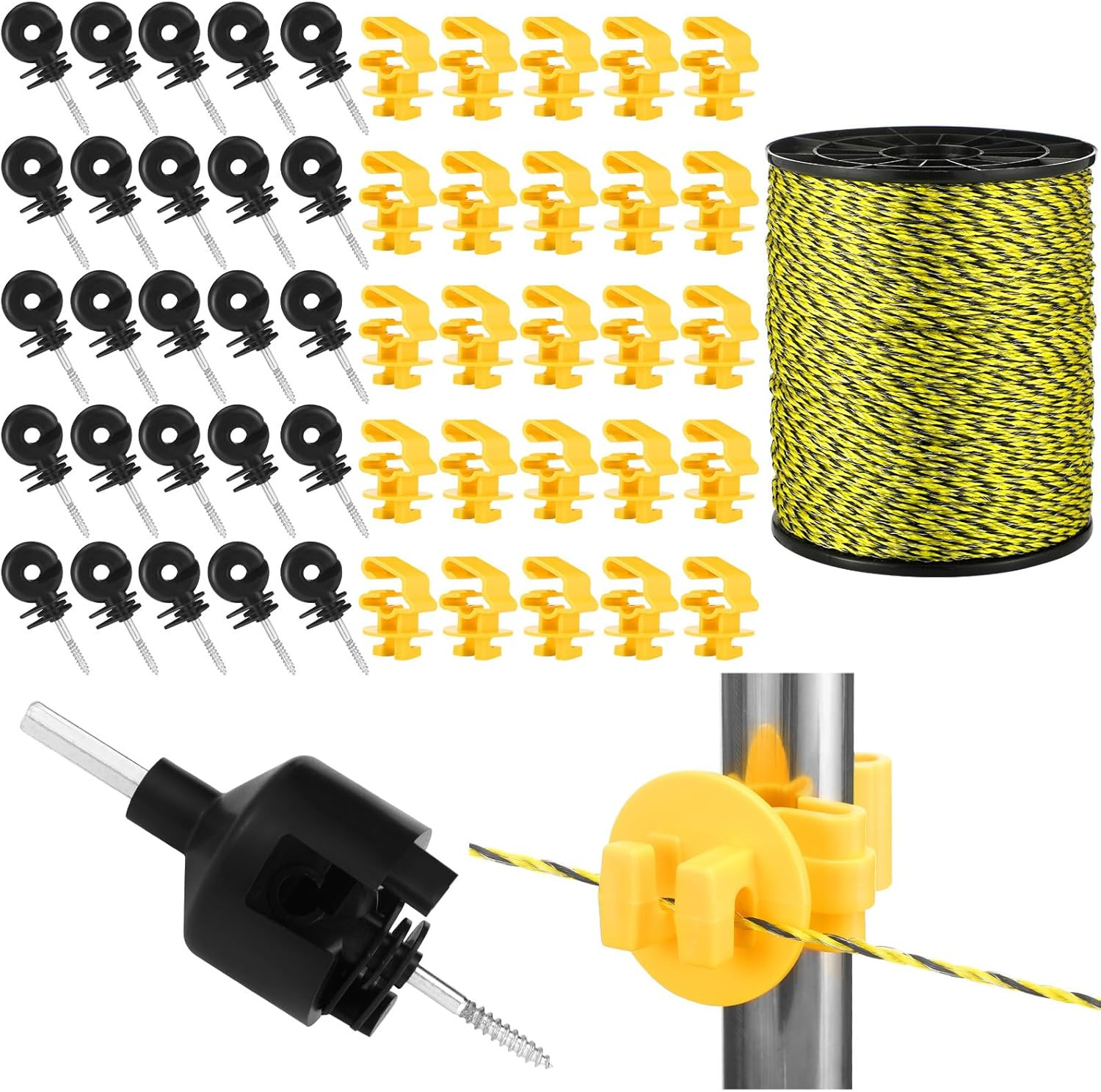52 Pcs Electric Fence Kit Include 1640 ft Poly Wire 25 Black Fence Ring Insulato