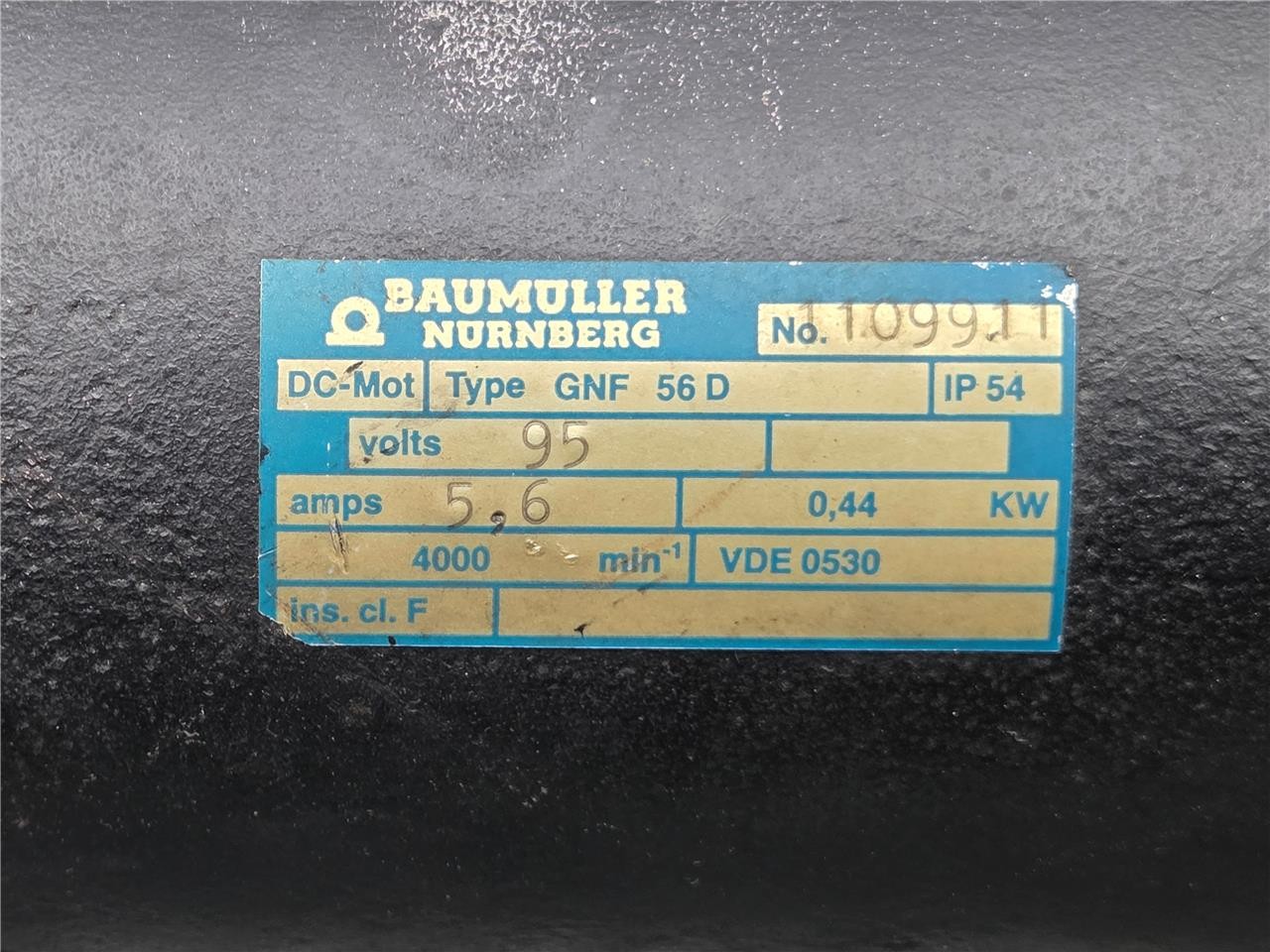 Baumuller Nurnberg GNF56D DC Motor 95V DC, 0.5 HP 4000rpm 109911