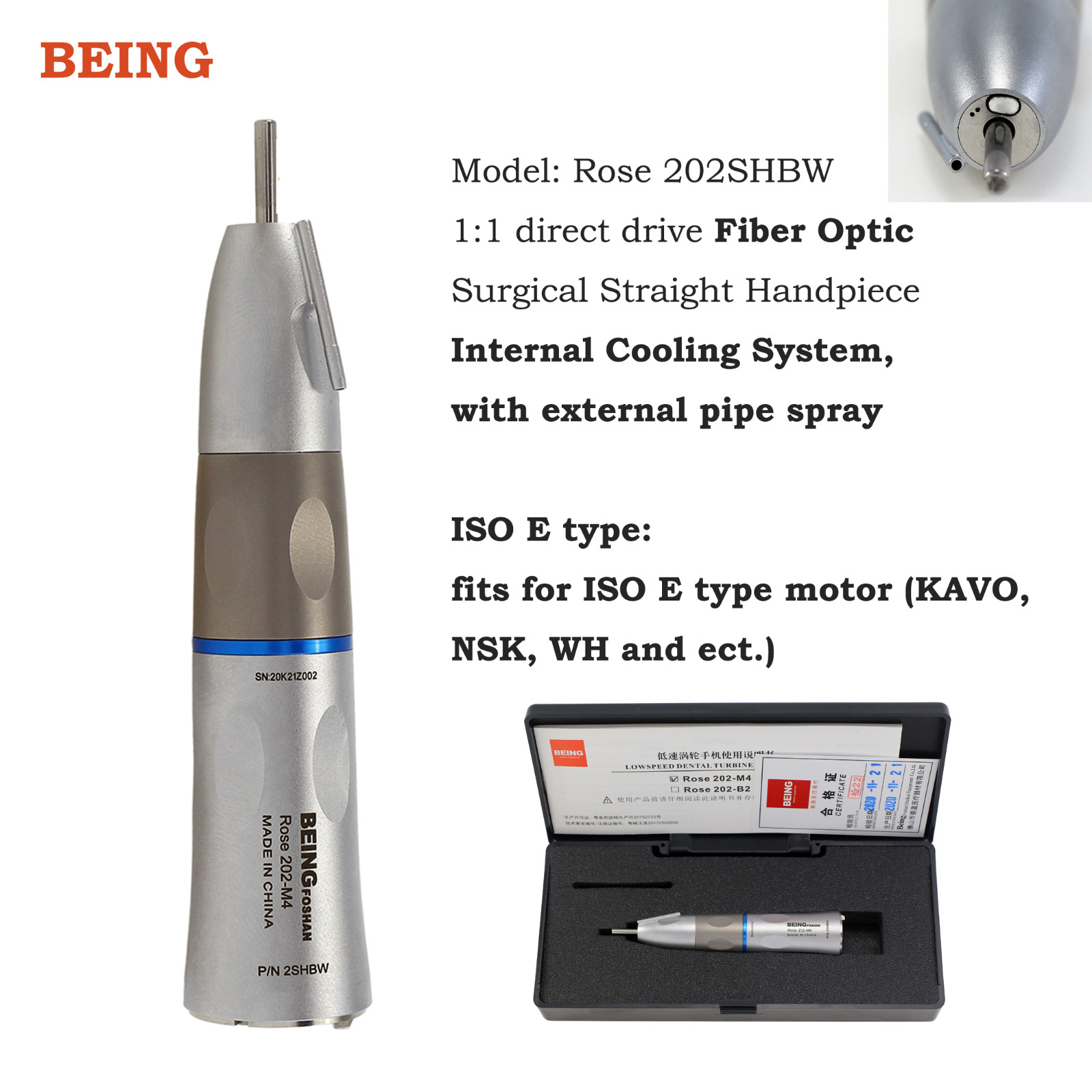 BEING Dental Surgical Handpiece 1:1 Straight 20:1 Implant Contra Angle Nose Cone