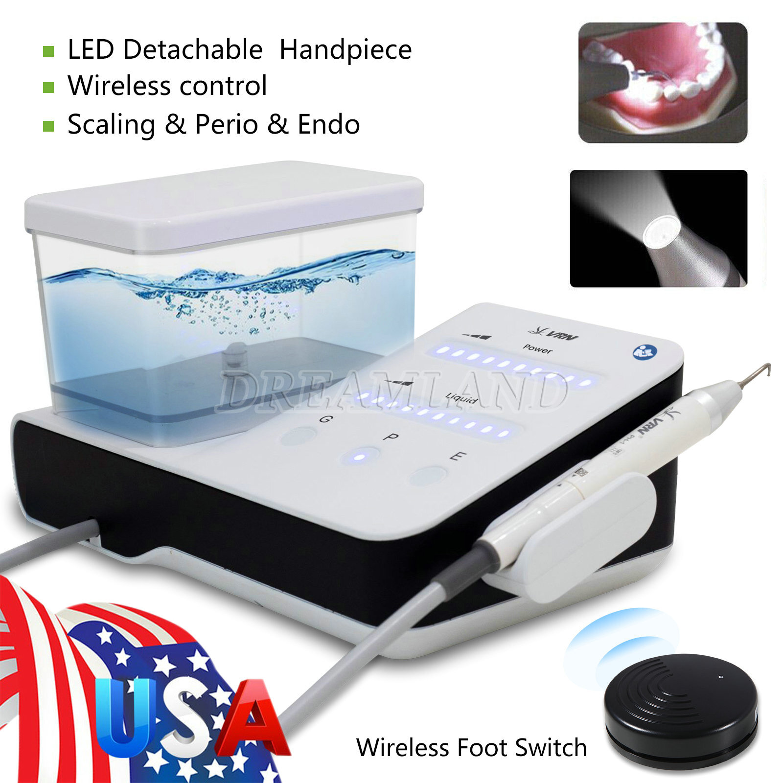 VRN Dental LED Ultrasonic Scaler PH-1 Detachable Handpiece Tips water Bottles