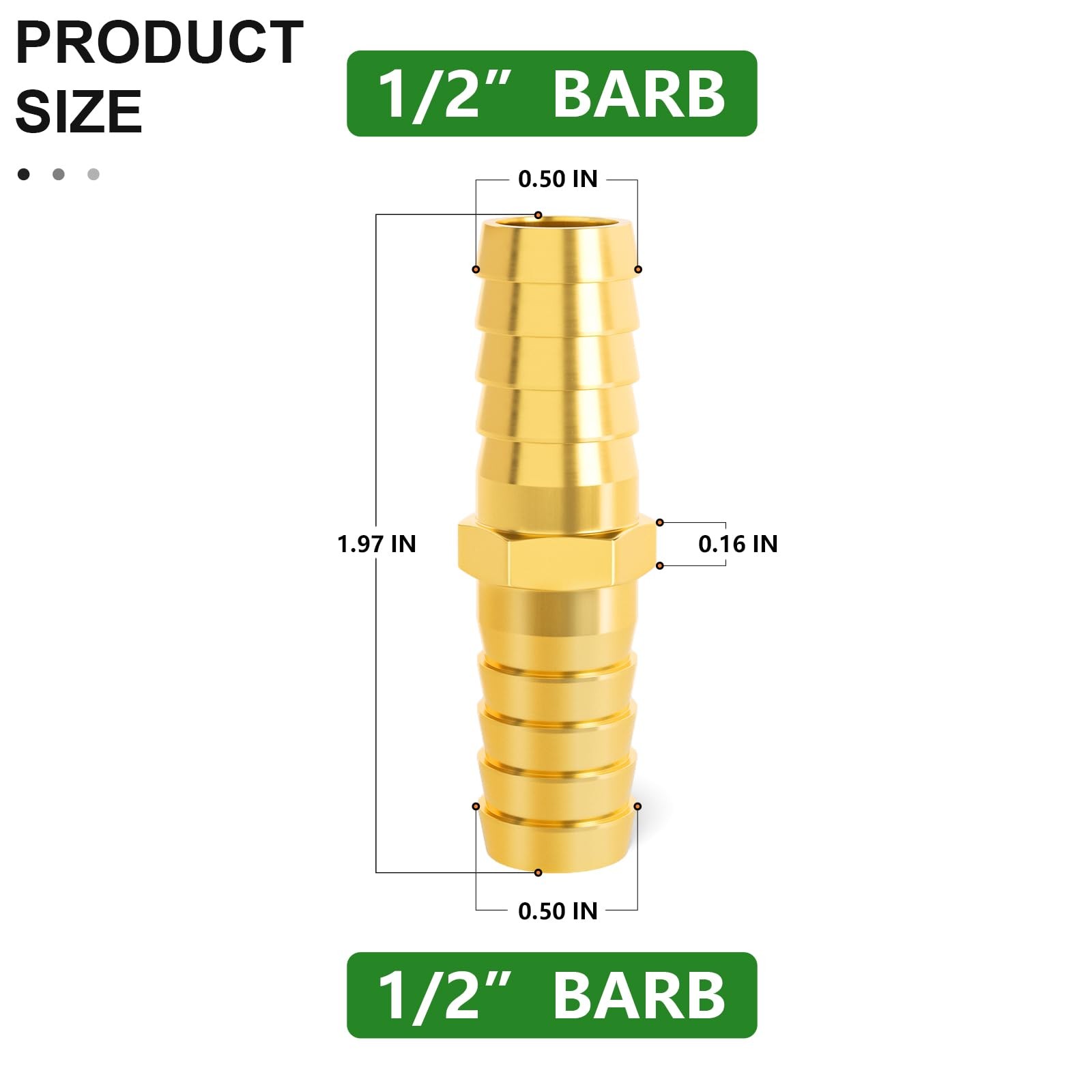 2 Pieces Brass Hose Barb Reducer 1/2 Inch To 1/2 Inch Barb Hose Id With 4 Hose C