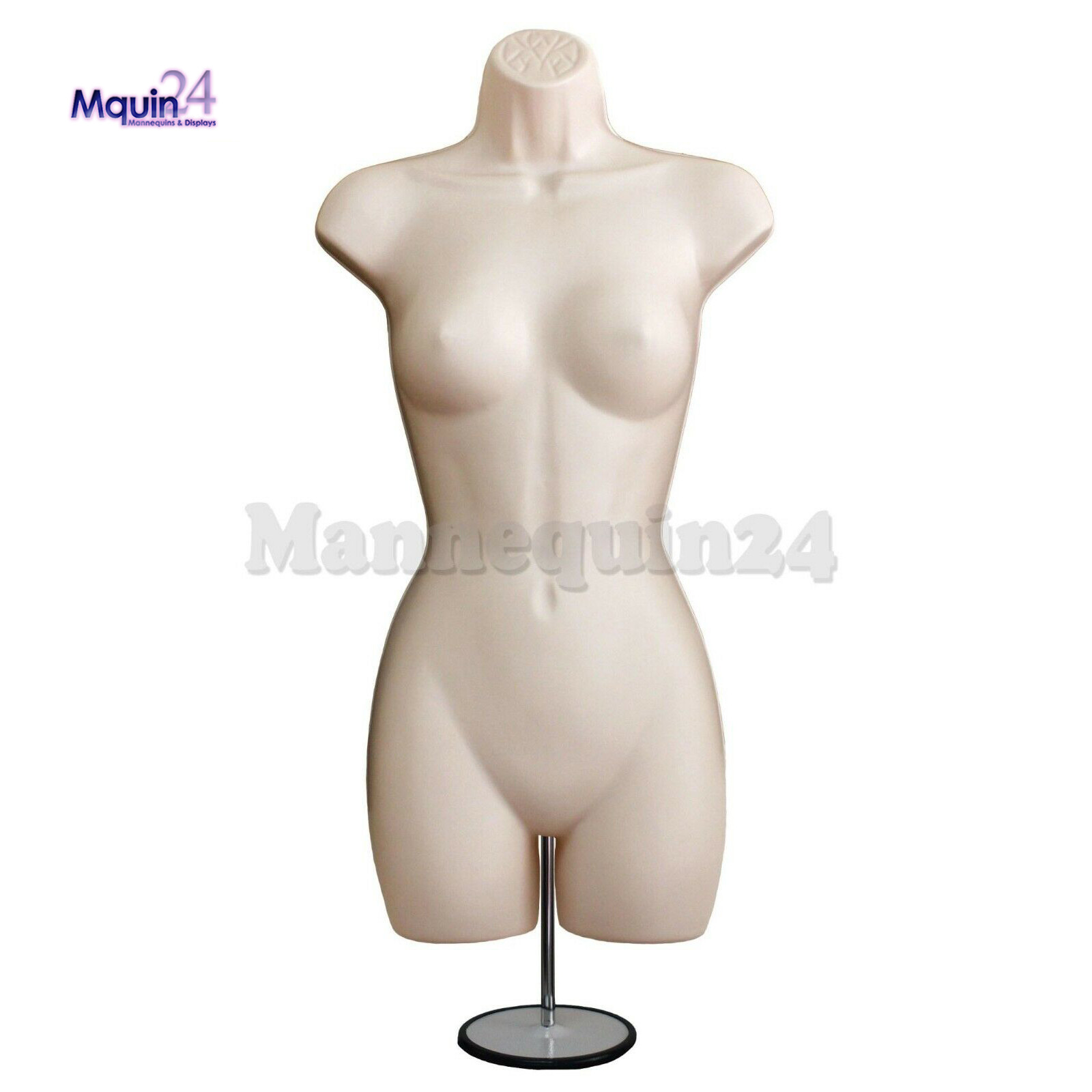 2 FLESH MANNEQUIN FEMALE TORSO DRESS FORMS + 1 TABLE TOP STAND + 2 HANGERS