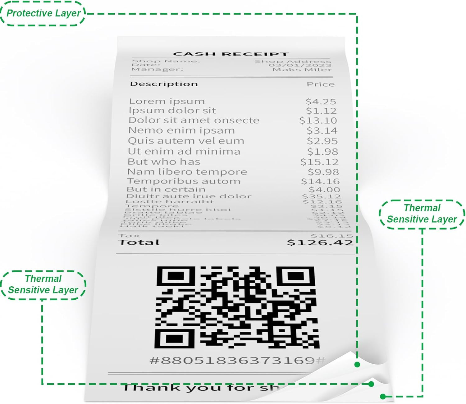Thermal Paper Rolls 2.25 X 50 Ft, 5 Rolls Credit Card Paper Thermal 2 1/4″ X 50′