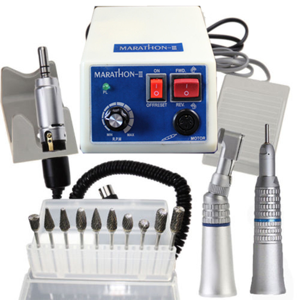 Dental Micro motor Marathon Polisher Machine &10x Drills Burs &35K RPM Handpiece