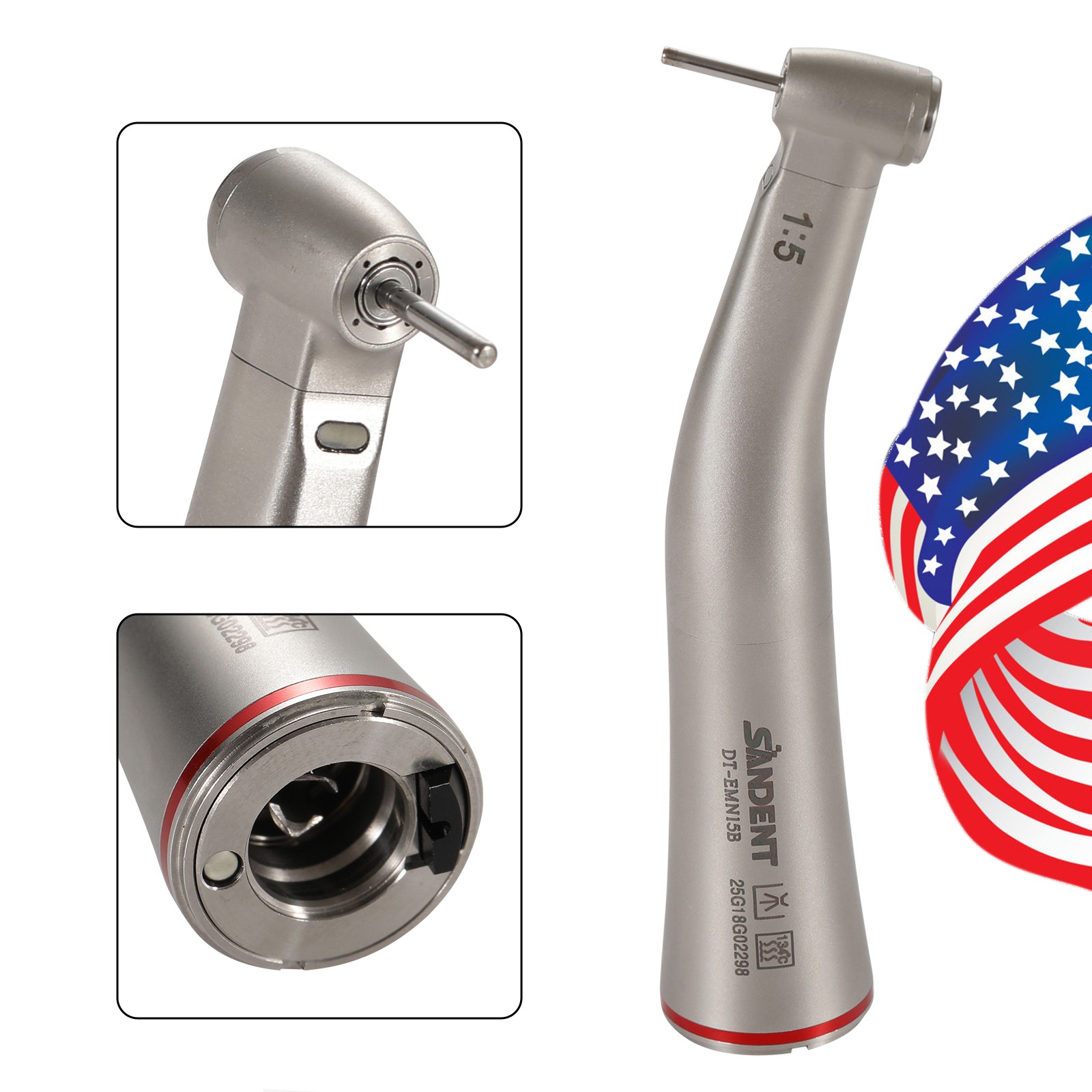 DT Dental 1:5 Mini Head Fiber Optic Contra Angle Handpiece LED Stainless Steel