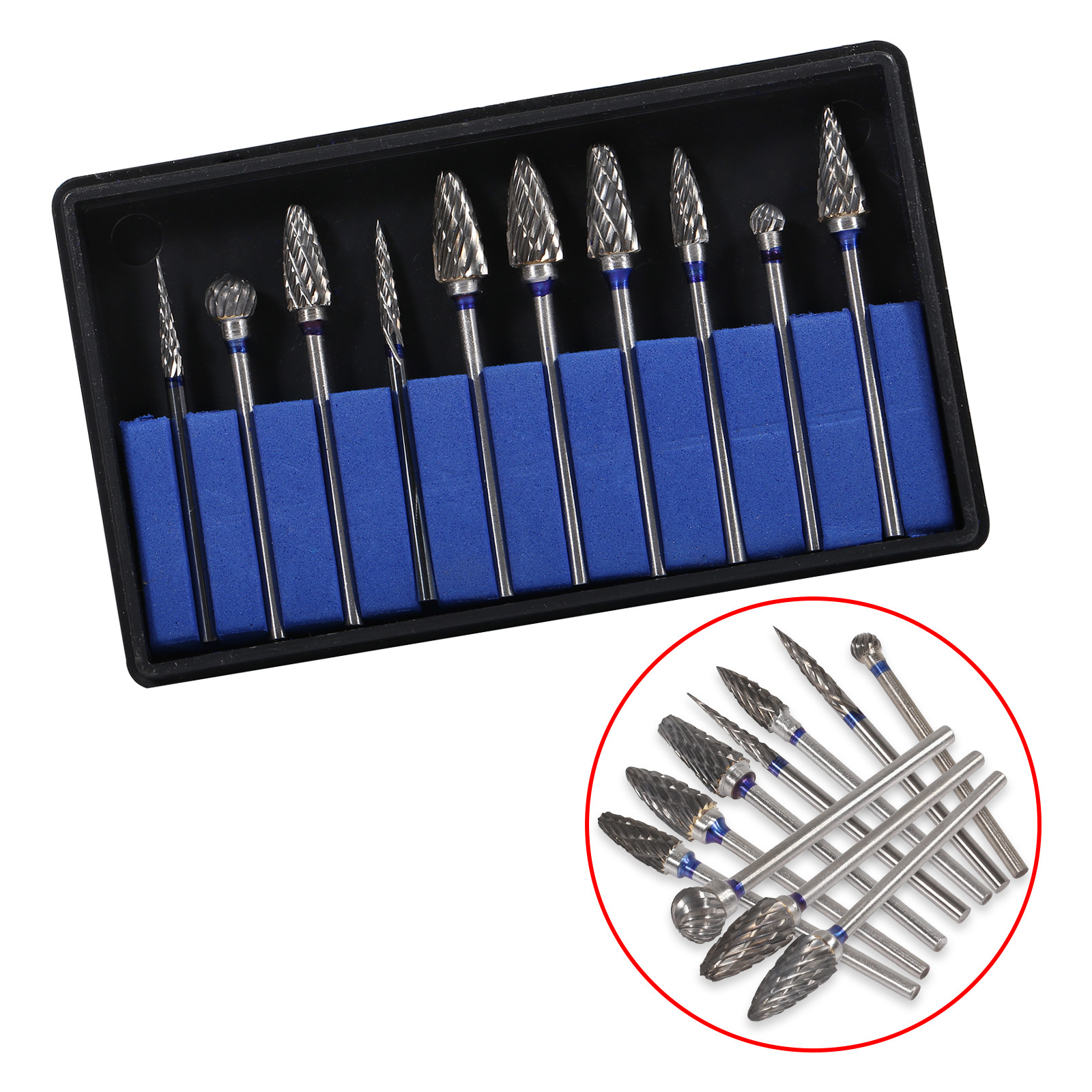 10 Pcs Dental Lab Polishing Bur Drills Tungsten Steel Carbide Burs Burrs 2.35MM