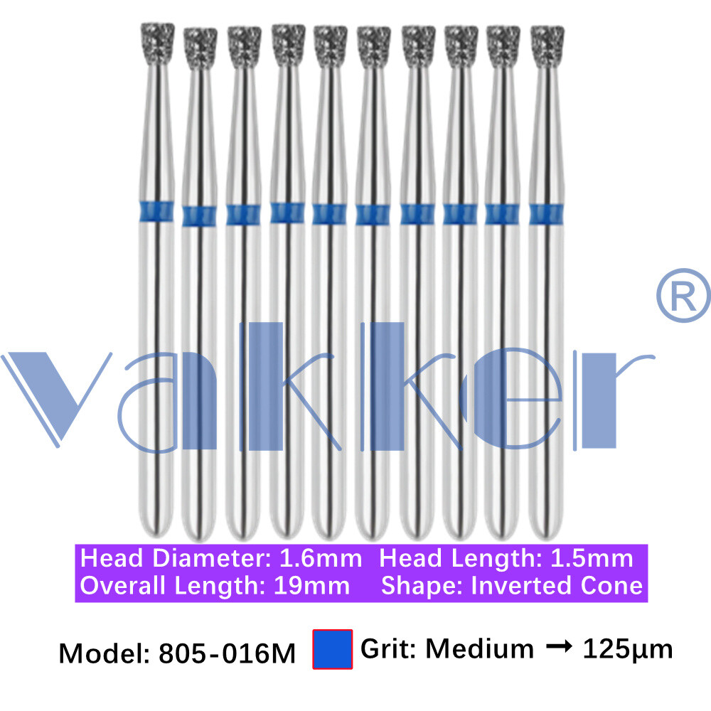 Vakker 10pc Diamond Burs Inverted Cone & Amalgam Buster Fine Medium Coarse