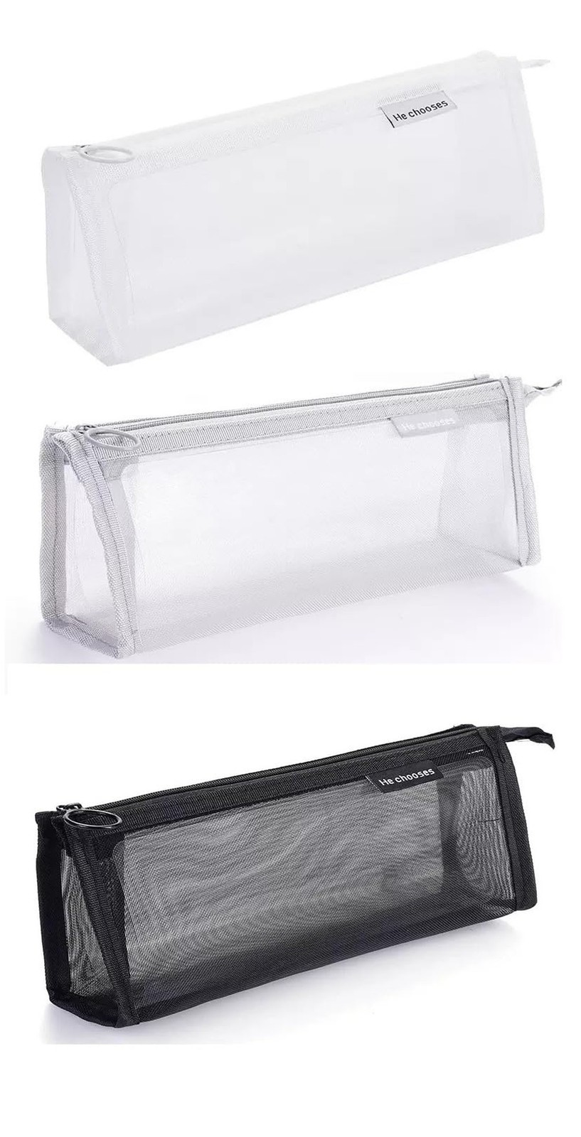3Pcs Mesh Makeup Brush Bag, Nylon Mesh Zipper Pouch Bags Portable Clear Makeu…