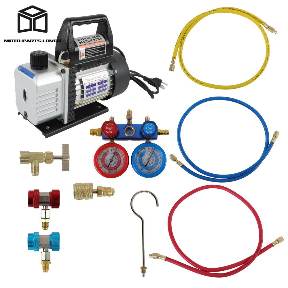 3 CFM 110V / 60HZ AC Manifold Gauge Set Air Vacuum Pump HVAC & R134A Kit