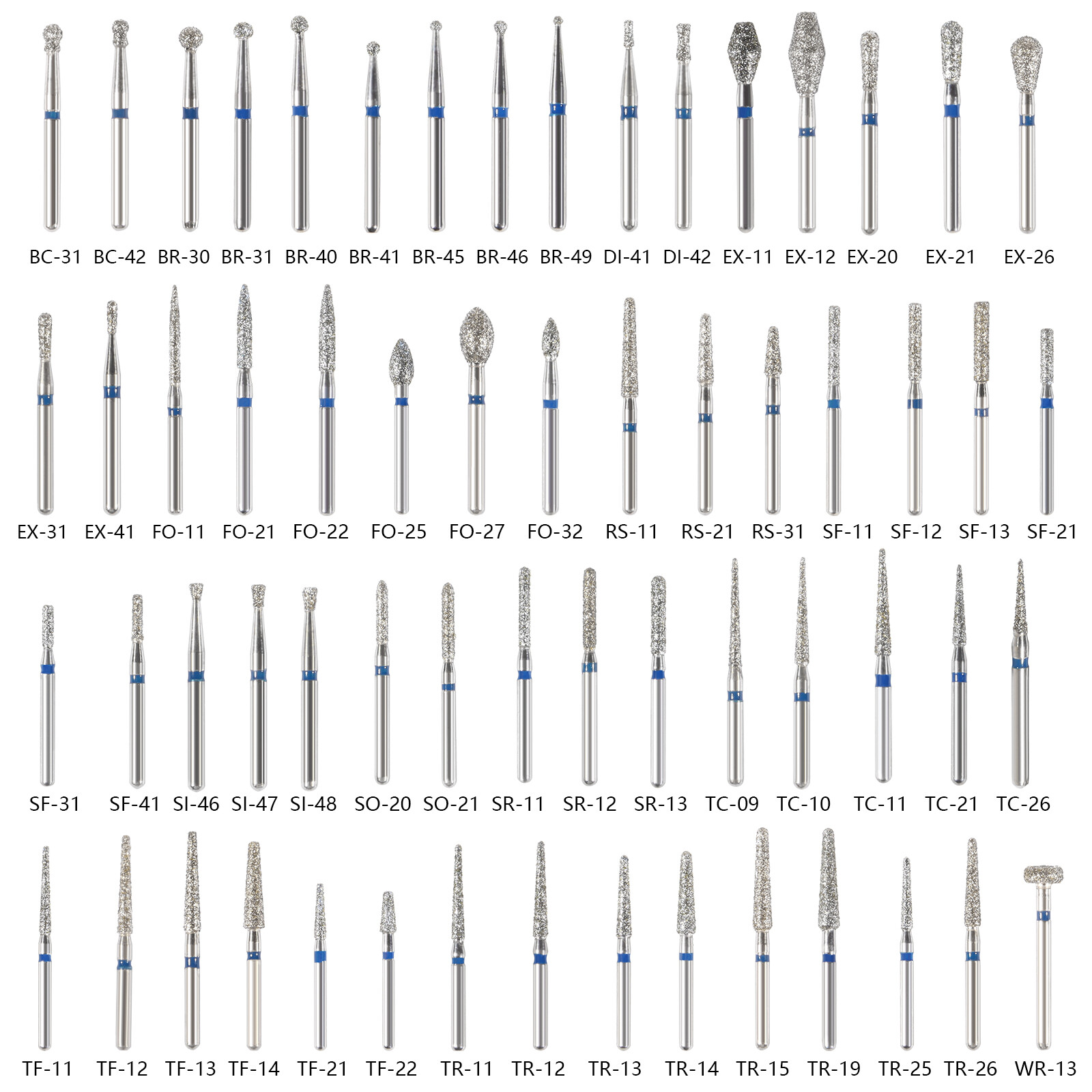 100* Dental Dentist Diamond Burs Bur Bits Drill FG 1.6mm 102 Types High Speed