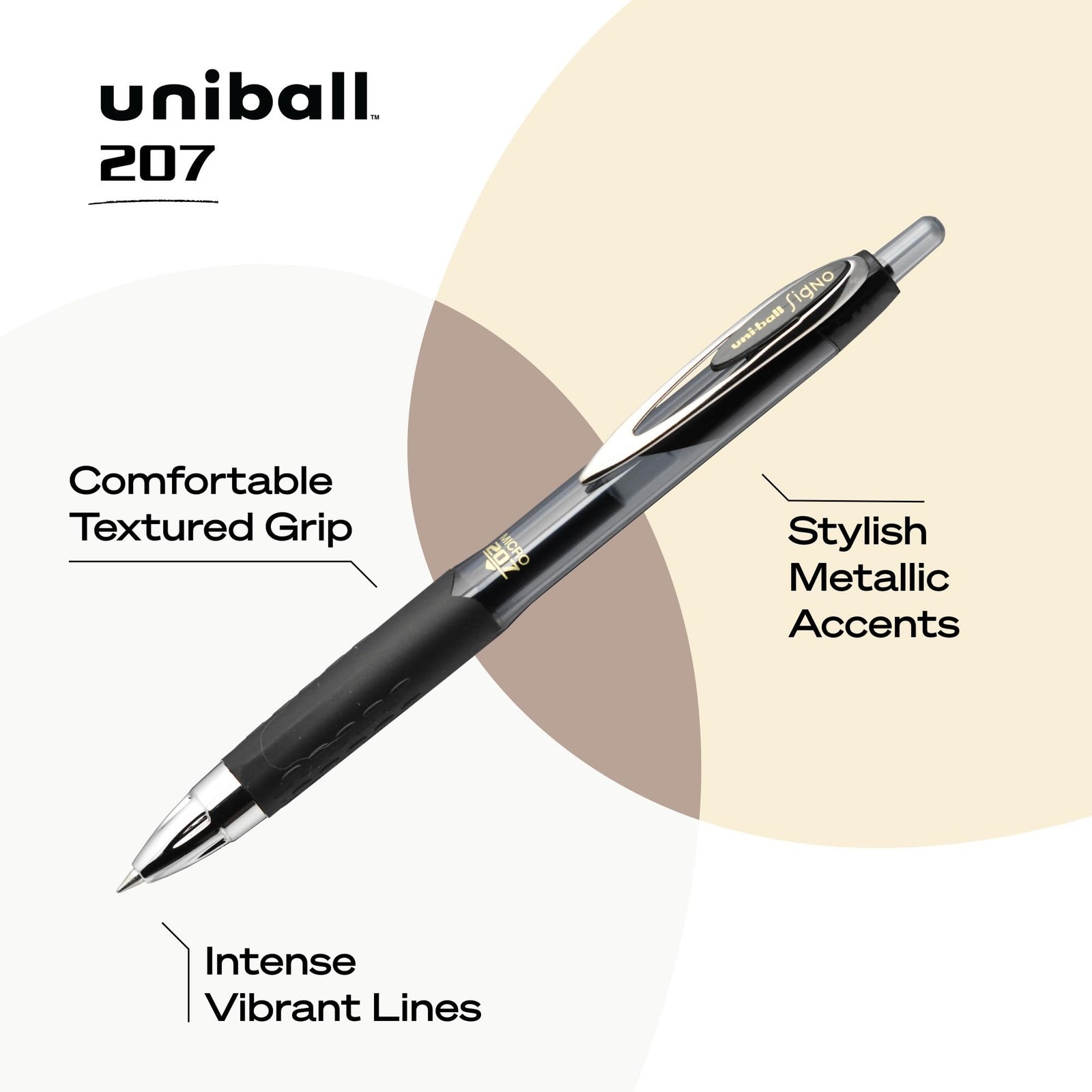 12 Uni-ball 207 Retractable Fraud Prevention Gel Pen Micro BLACK INK 0.5 61255