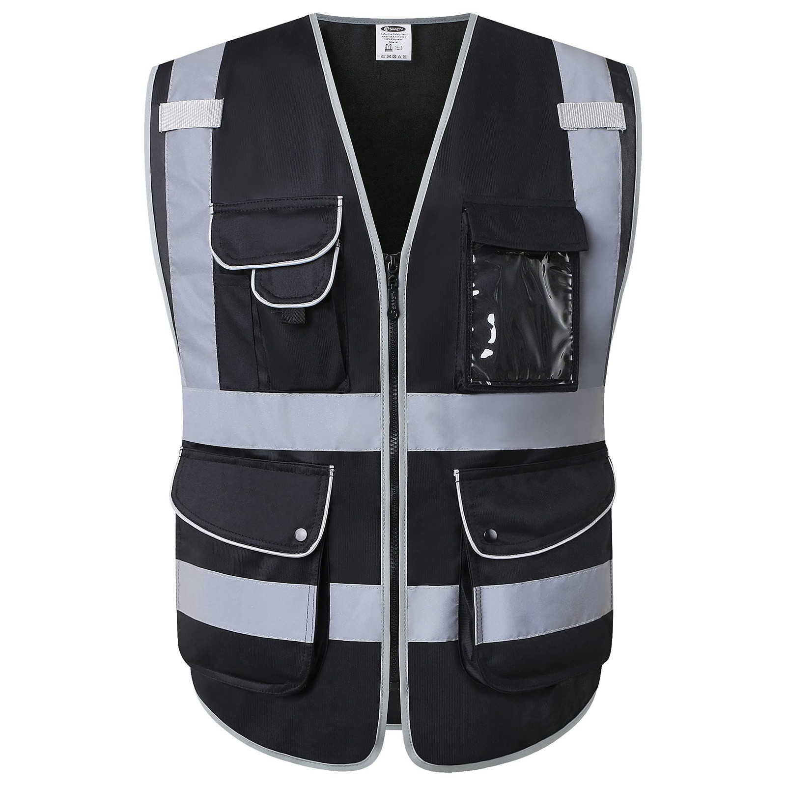 JKSafety 9 Pockets High Visibility Black Safety Vest for Men and Women, Hi-Vi…